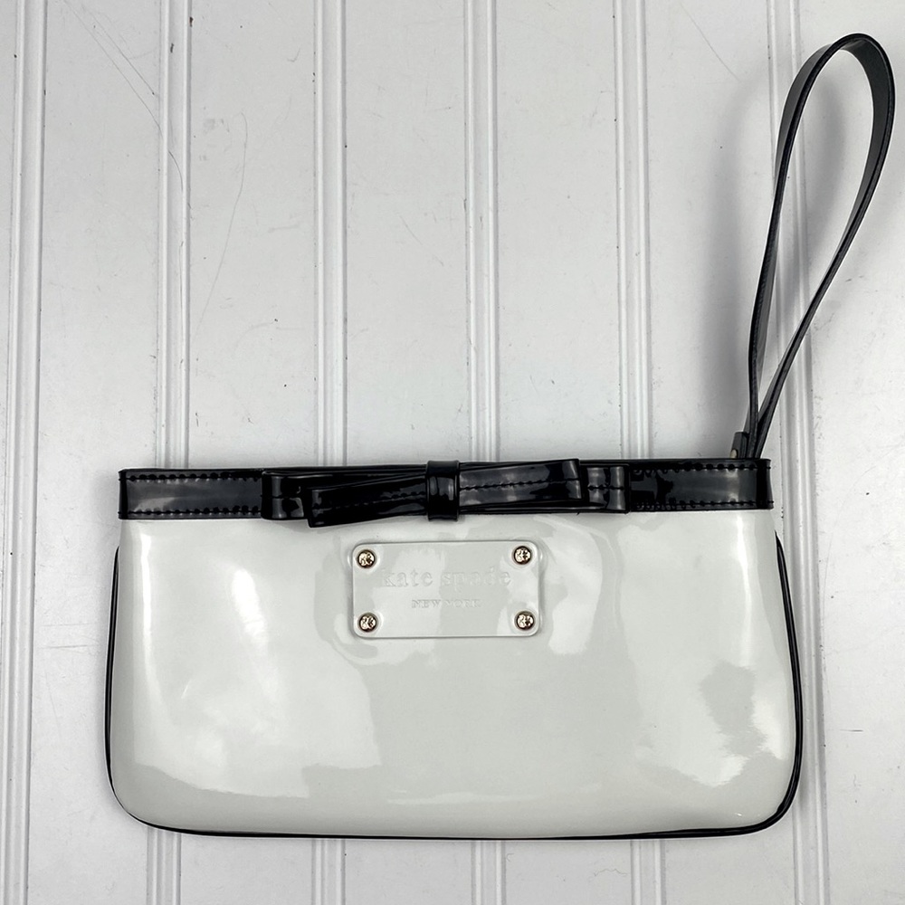 Kate Spade patent leather white & black bowtie clutch